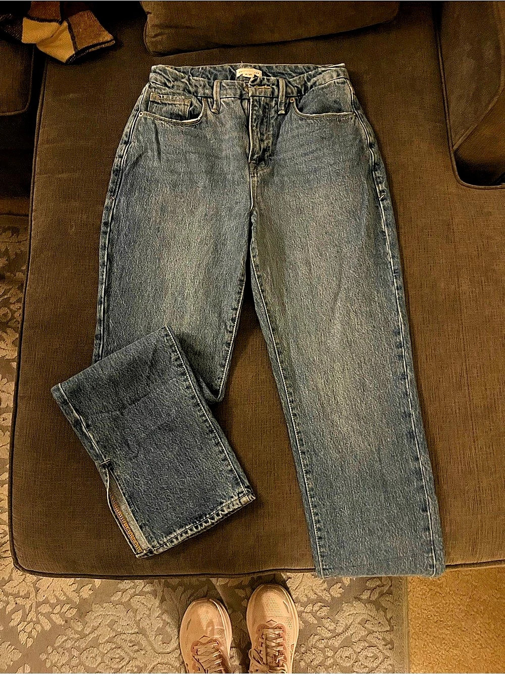 Good American Good Boy Split Hem High Waist Straight Leg Jeans Straight Leg